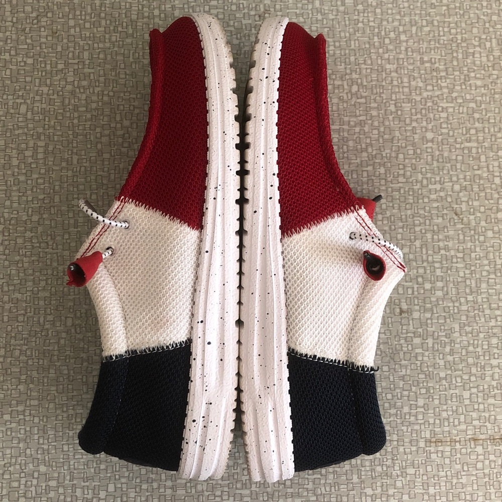 Hey Dude Wally Tri Varsity Mesh Red White Navy Blue Loafers, Size 9 - Picture 6 of 10